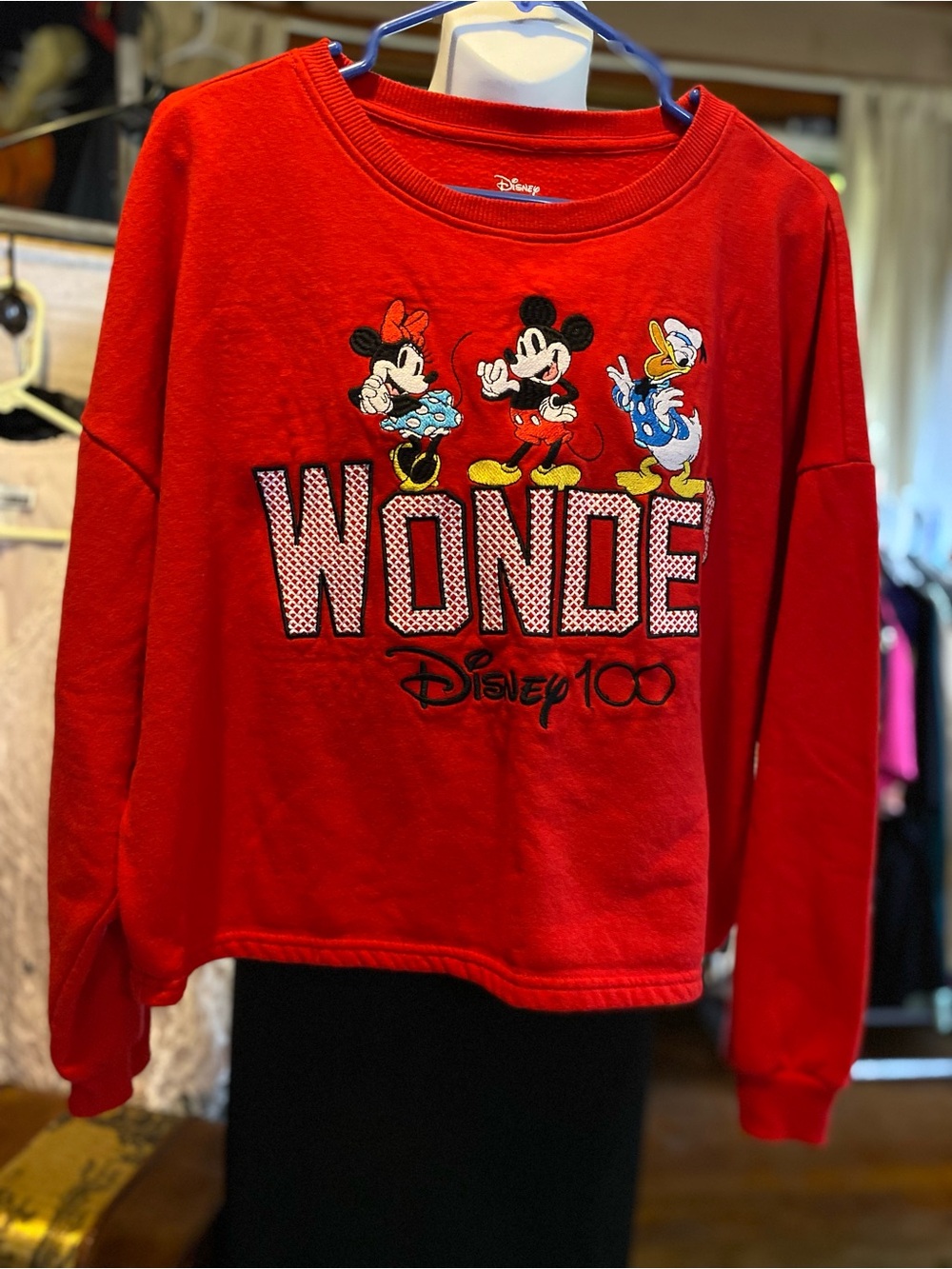 Disney Red Sweatshirt with Mickey, Minnie & Donald 'WONDÉR’